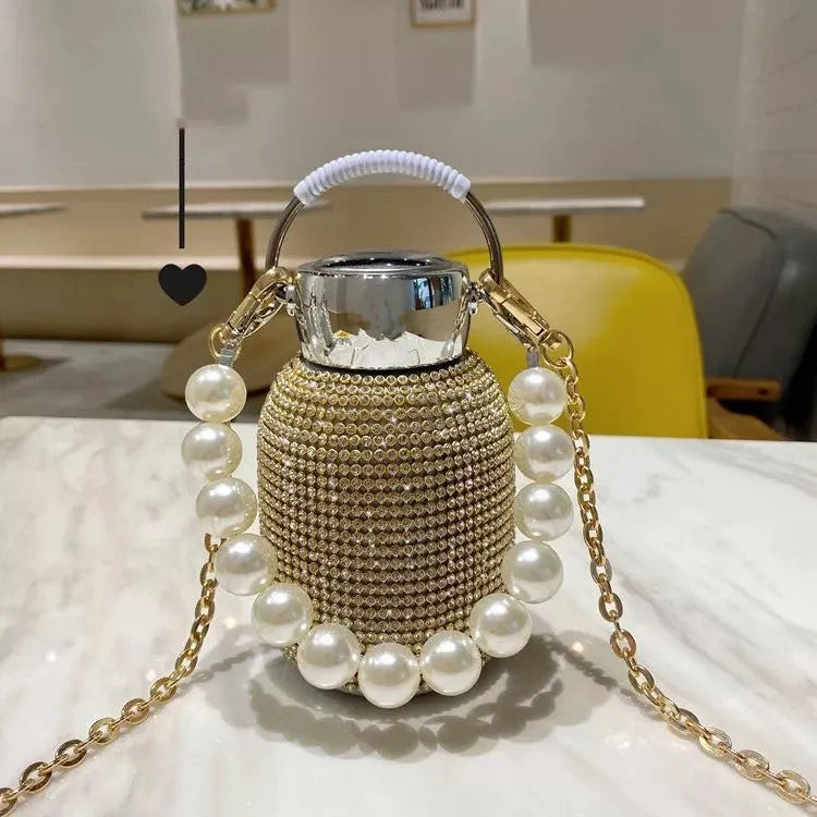 Diamond-Studded Pot-Bellied Mug with Pearl - Bellarte Enchanté Diamond-Studded Pot-Bellied Mug with Pearl